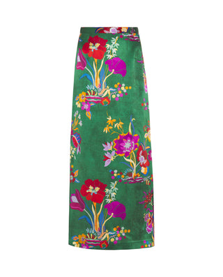 Falda larga verde estampado floral de seda by MIRT | 05395_0050_4