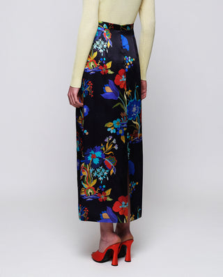 Falda larga azul estampado floral de seda by MIRTO | 05395_0051_2