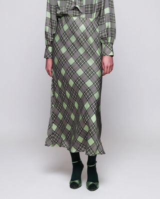 Falda midi verde estampado cuadros