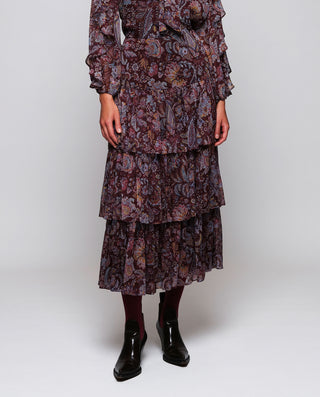 Falda burdeos de volantes estampado paisley by MIR | 05406_0050_1