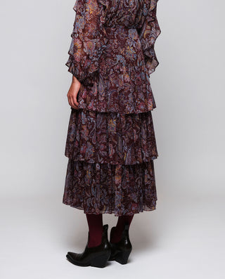 Falda burdeos de volantes estampado paisley by MIR | 05406_0050_2