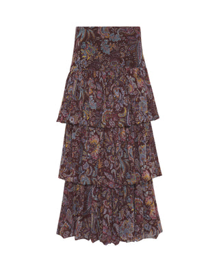 Falda burdeos de volantes estampado paisley by MIR | 05406_0050_4