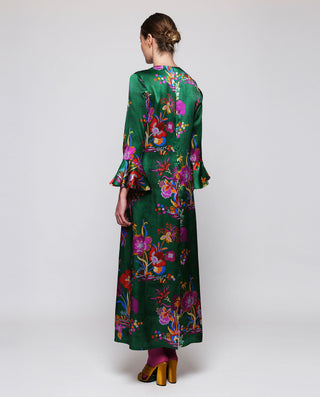 Vestido largo verde estampado floral de seda by MI | 05410_0050_2