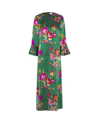 Vestido largo verde estampado floral de seda by MI | 05410_0050_4