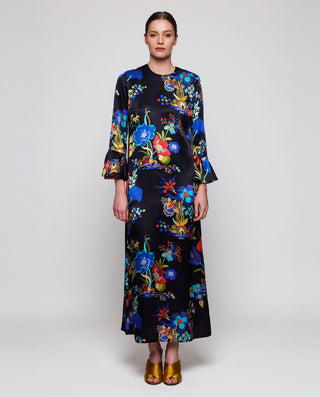 Vestido largo azul estampado floral de seda by MIR | 05410_0051_1