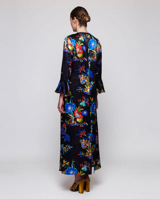 Vestido largo azul estampado floral de seda by MIR | 05410_0051_2