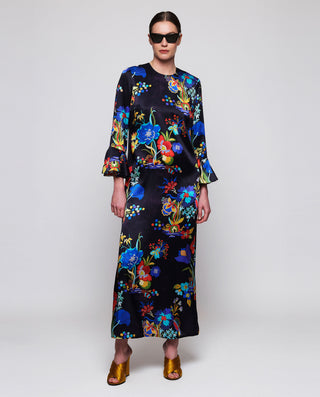 Vestido largo azul estampado floral de seda by MIR | 05410_0051_3