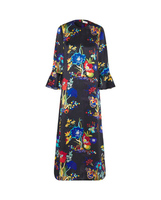 Vestido largo azul estampado floral de seda by MIR | 05410_0051_4