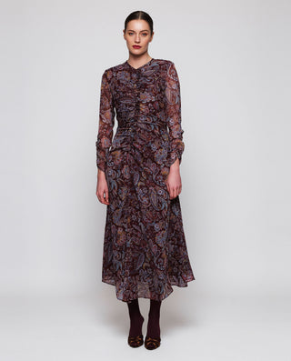 Vestido burdeos drapeado estampado paisley by MIRT | 05414_0050_1