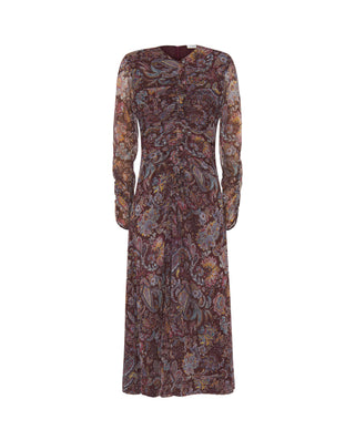Vestido burdeos drapeado estampado paisley by MIRT | 05414_0050_4