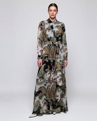 Paisley print chiffon shirt dress