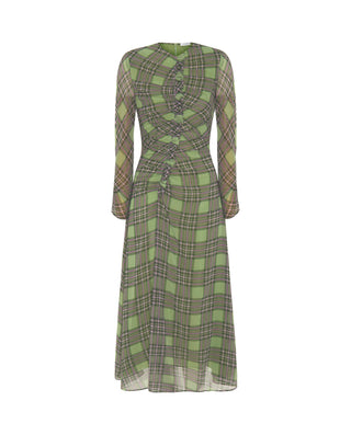 Vestido verde drapeado estampado cuadros