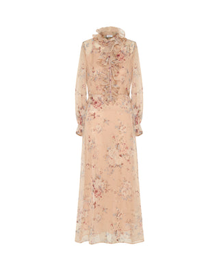 Vestido beige de gasa estampado floral