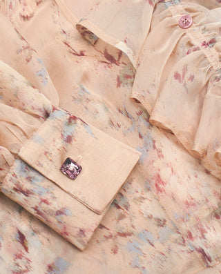 Beige floral print chiffon dress