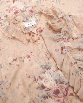 Beige floral print chiffon dress