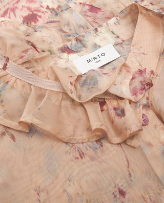 Beige floral print chiffon dress