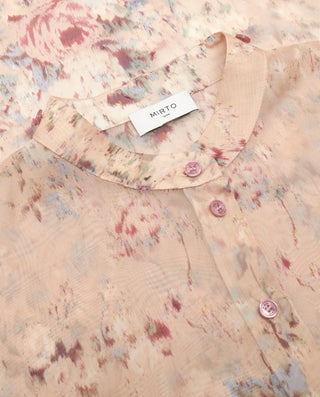 Beige floral print chiffon dress
