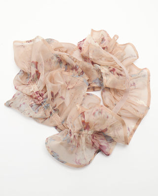 Beige floral print chiffon dress
