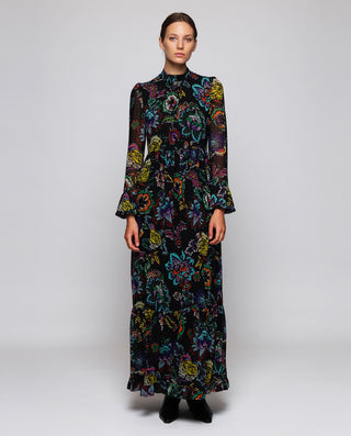 Vestido negro de gasa estampado multicolor by MIRT | 05426_0050_1