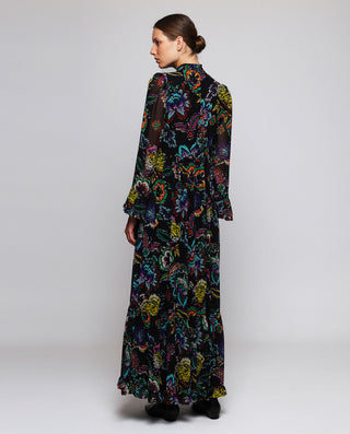 Vestido negro de gasa estampado multicolor by MIRT | 05426_0050_2