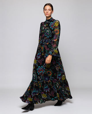 Vestido negro de gasa estampado multicolor by MIRT | 05426_0050_3