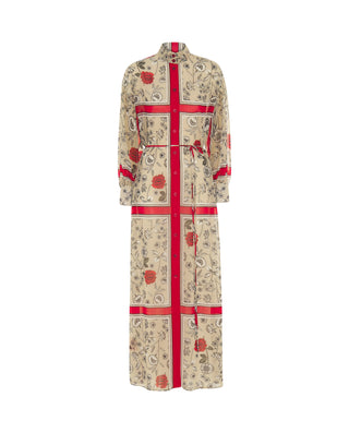 Vestido camisero rojo cuadros florales