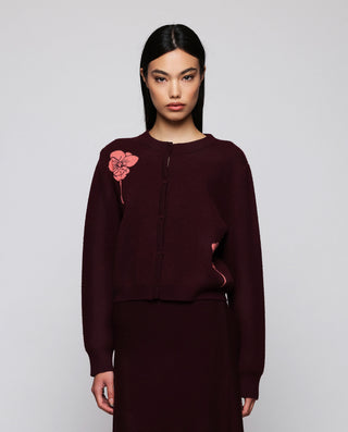 Cardigan burdeos de lana jacquard