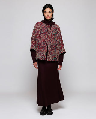 Cardigan burdeos de lana jacquard