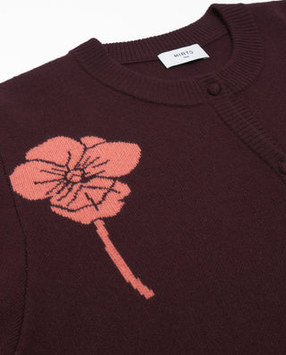 Burgundy jacquard wool cardigan
