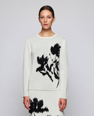 Jersey blanco jacquard floral