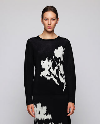 Jersey negro jacquard floral