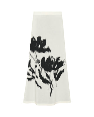 White floral jacquard knit skirt