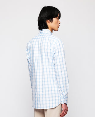 Camisa casual de algodón cuadros azul y blanco