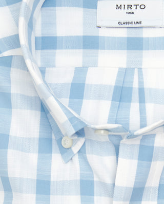 Camisa casual de algodón cuadros azul y blanco