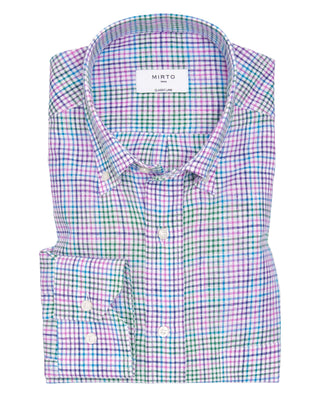 Camisa casual algodón y lino cuadros malva by MIRT
