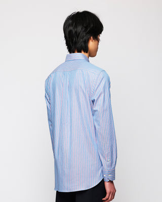 Camisa casual algodón Oxford rayas rosa y azul