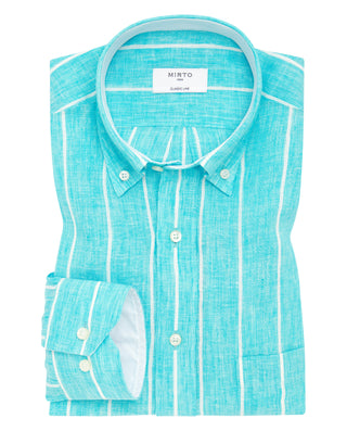 Camisa casual de lino rayas turquesa
