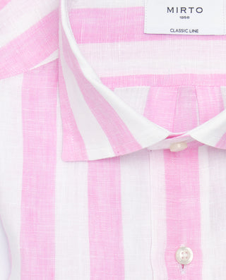 Pink & white striped linen casual shirt
