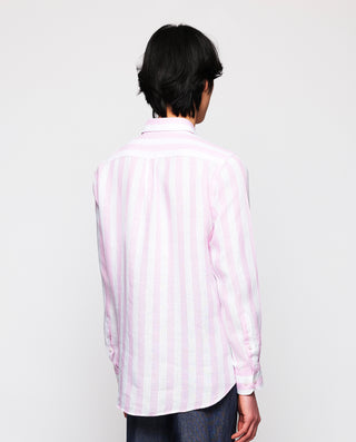 Pink & white striped linen casual shirt