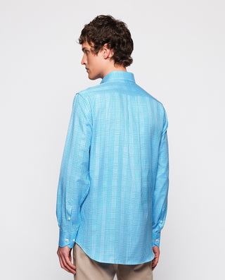 Camisa casual de algodón Pinpoint Oxford cuadros azul
