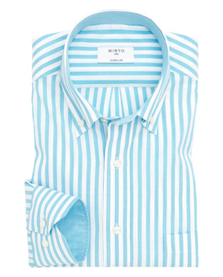 Camisa casual blanca rayas azules de algodón