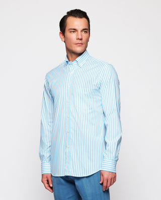 Camisa casual blanca rayas azules de algodón by MI