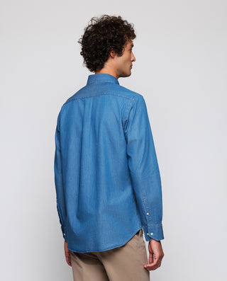 Blue denim shirt with button-down collar