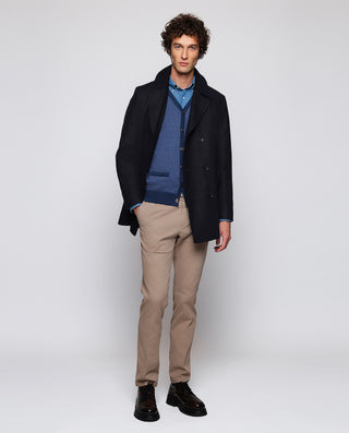 Blue denim shirt with button-down collar