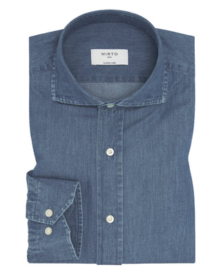 Camisa denim azul cuello italiano