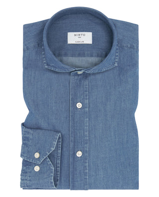 Camisa denim azul cuello italiano