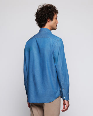 Blue denim shirt with Italian collar