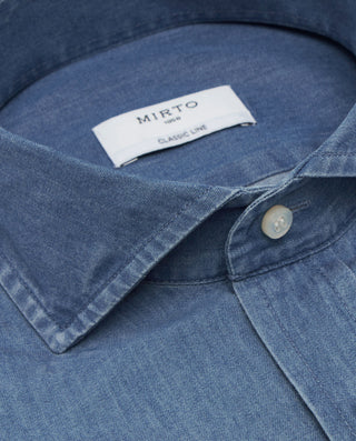 Camisa denim azul cuello italiano