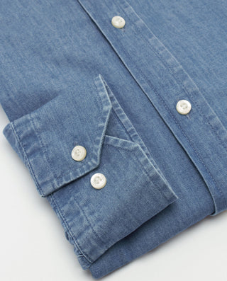 Camisa denim azul cuello italiano