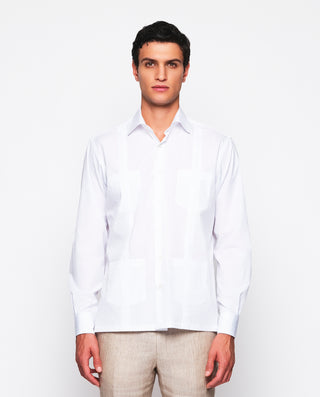 Guayabera manga larga blanca de algodón